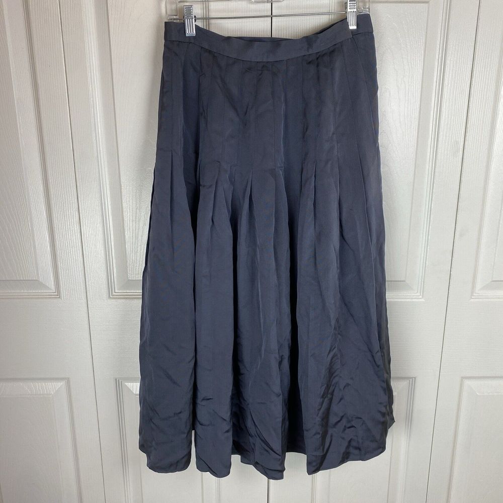 The Silk Farm Icinoo 10 100% Silk Gray Midi Skirt Pleated High Rise Vintage